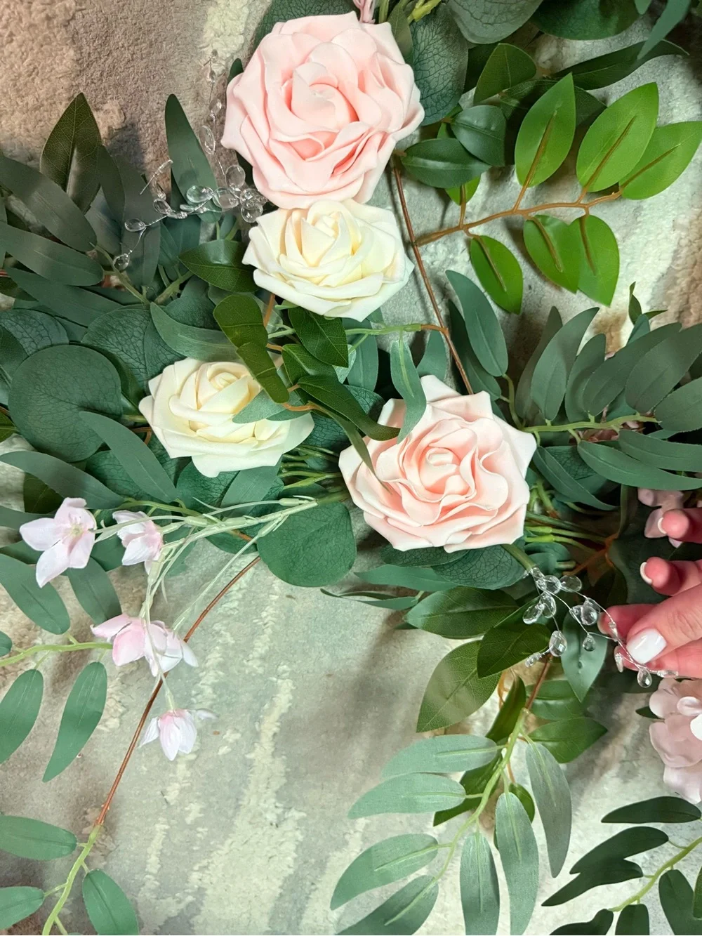 Artificial Floral Bouquet - Blush Pink & White Roses